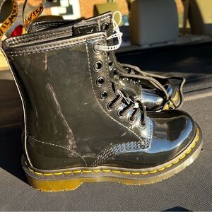 NWOT Dr. Martens Black Leather Boots with Yellow Stitching Size 5